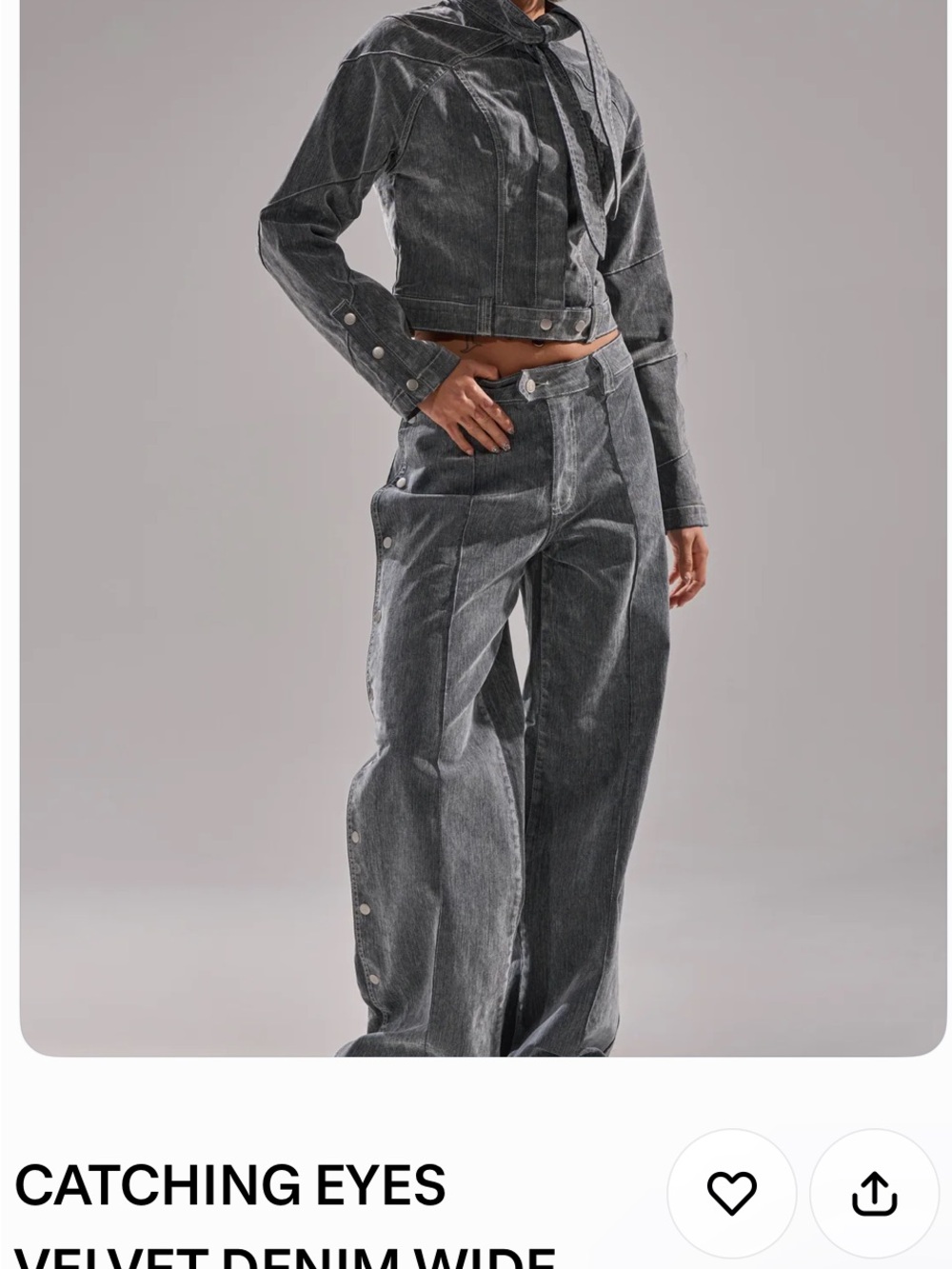 Velvet Denim Wide-Leg Pants and jacket - Charcoal Gray